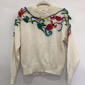 Vintage Premiere Floral Embroidered Cream Sweater Size L